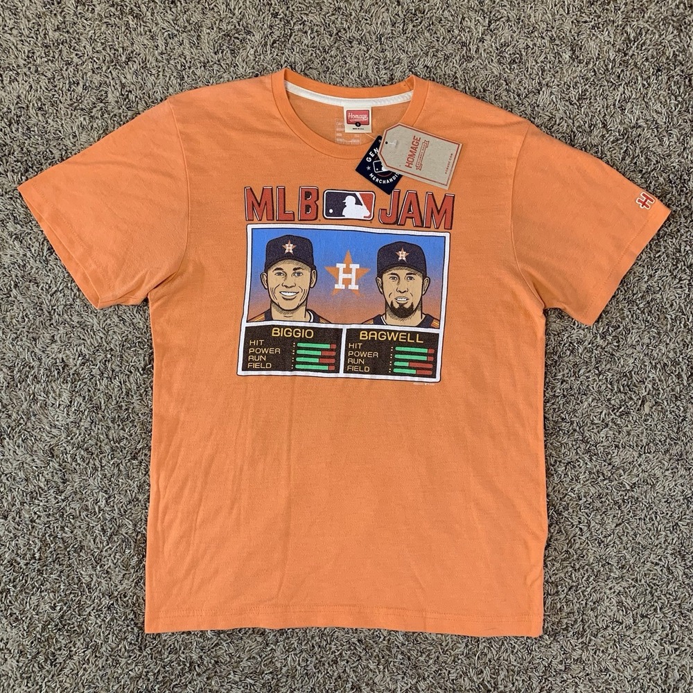 NWT Homage Houston Astros MLB Jam Shirt Mens S Orange Craig Biggio Jeff Bagwell